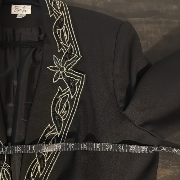 Vintage Emily Black Beaded Removable Lapel Single Button Wool Blazer Size 22W - Picture 6 of 8